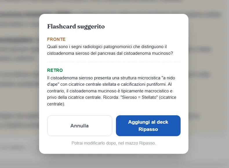 La flashcard suggerita dopo un errore, con fronte e retro.